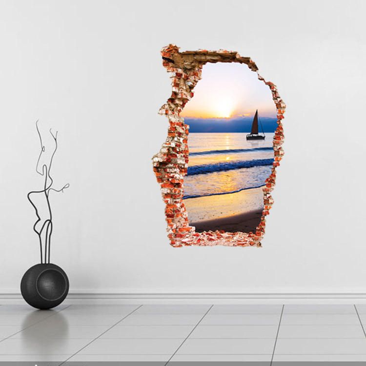 Miico Creativo 3d Mar Puesta De Sol Pared Rota Extraíble Hogar Habitación Decorativa Pared Puerta Decoración Pegatina