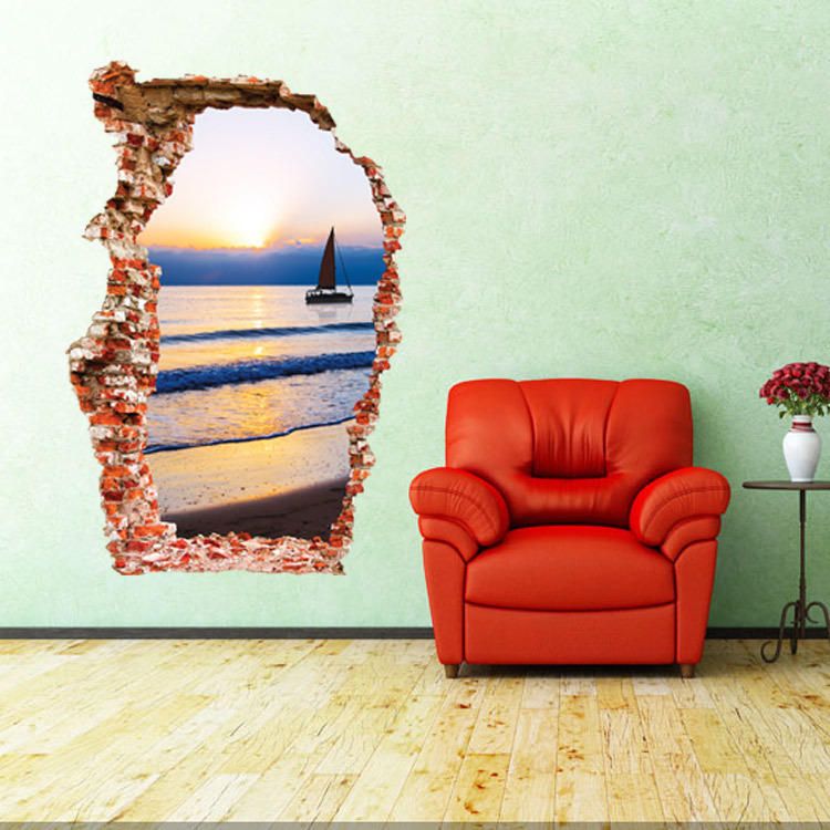 Miico Creativo 3d Mar Puesta De Sol Pared Rota Extraíble Hogar Habitación Decorativa Pared Puerta Decoración Pegatina