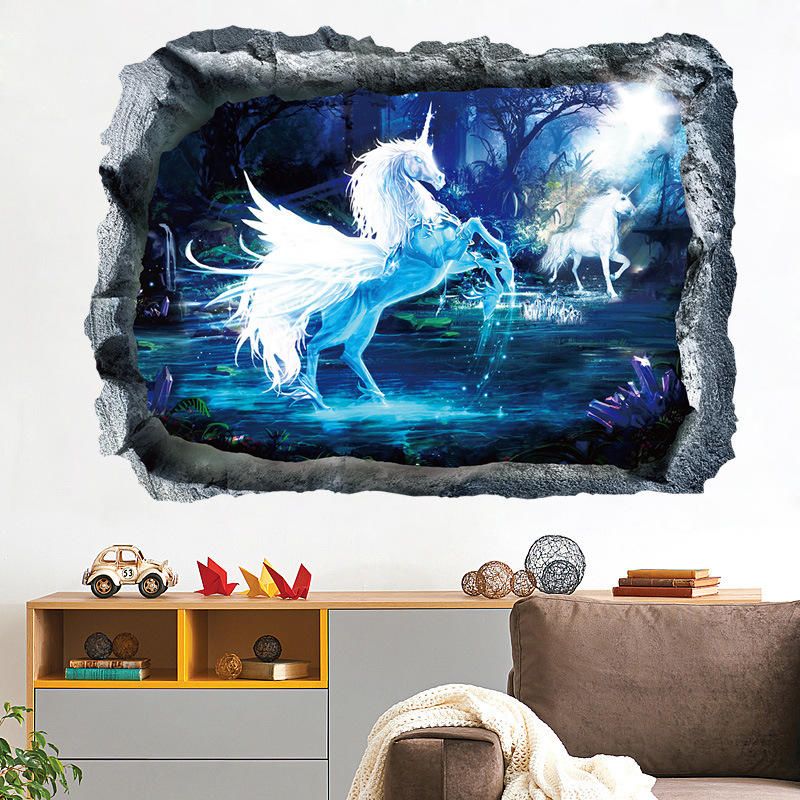 Miico Creativo 3d Unicornio Pared Rota Extraíble Hogar Habitación Decoración De Pared Decorativa Pegatina