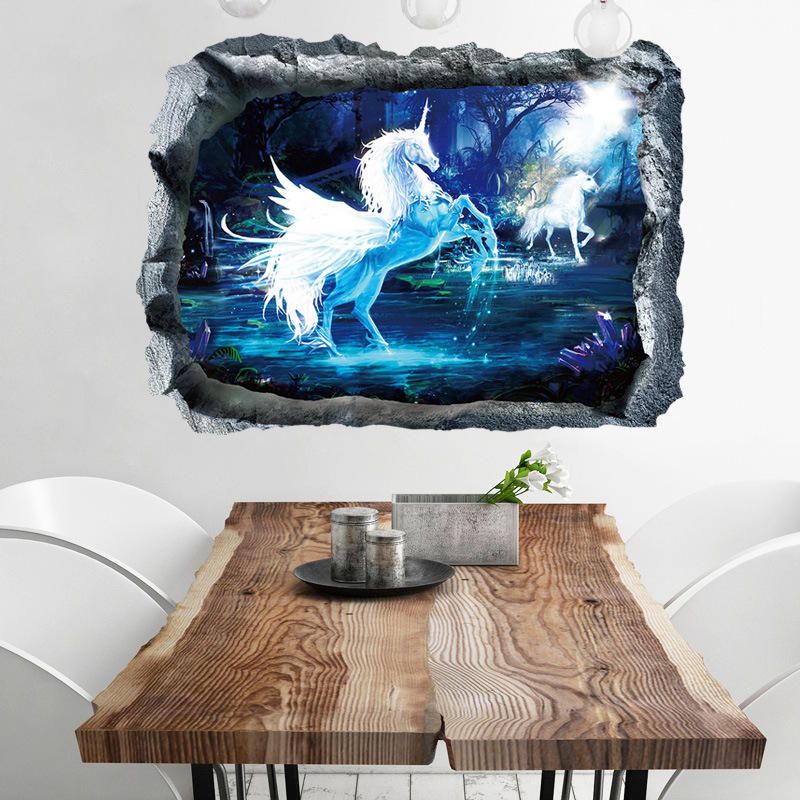 Miico Creativo 3d Unicornio Pared Rota Extraíble Hogar Habitación Decoración De Pared Decorativa Pegatina