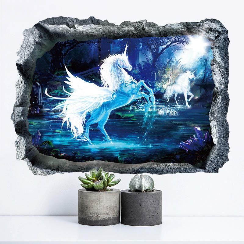 Miico Creativo 3d Unicornio Pared Rota Extraíble Hogar Habitación Decoración De Pared Decorativa Pegatina