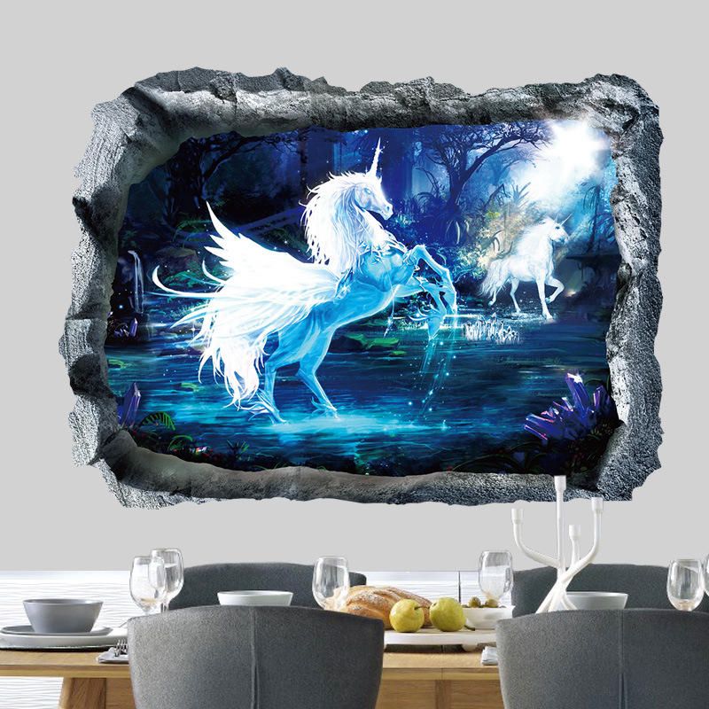 Miico Creativo 3d Unicornio Pared Rota Extraíble Hogar Habitación Decoración De Pared Decorativa Pegatina