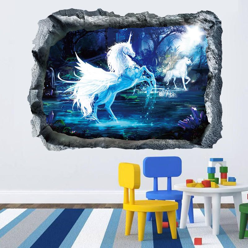 Miico Creativo 3d Unicornio Pared Rota Extraíble Hogar Habitación Decoración De Pared Decorativa Pegatina