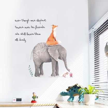 Miico Creativo Colorido De Dibujos Animados Elefante Zorro Pvc Extraíble Hogar Habitación Decorativa Pared Puerta Decoración Pegatina