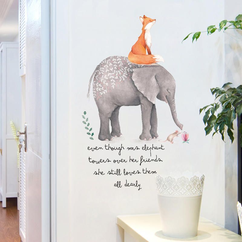 Miico Creativo Colorido De Dibujos Animados Elefante Zorro Pvc Extraíble Hogar Habitación Decorativa Pared Puerta Decoración Pegatina