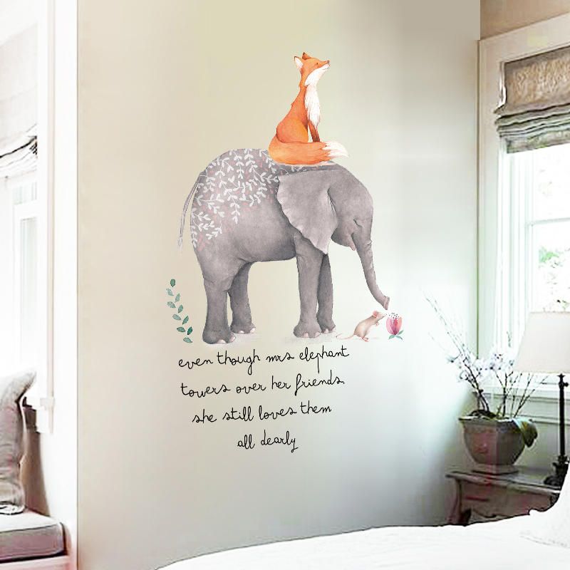 Miico Creativo Colorido De Dibujos Animados Elefante Zorro Pvc Extraíble Hogar Habitación Decorativa Pared Puerta Decoración Pegatina