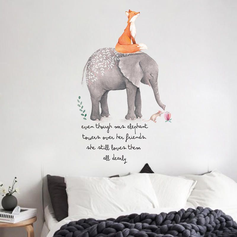 Miico Creativo Colorido De Dibujos Animados Elefante Zorro Pvc Extraíble Hogar Habitación Decorativa Pared Puerta Decoración Pegatina