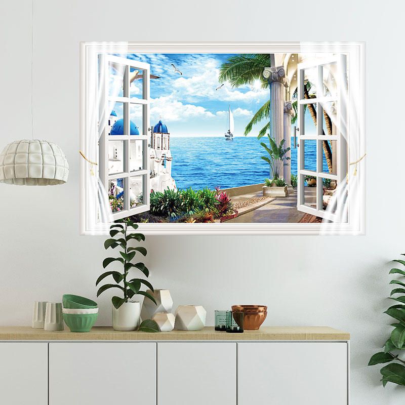 Miico Fx82012 Pegatina De Pared De Paisaje Mediterráneo Impresión De Ventana Pegatinas De Pared Decorativas Para El Hogar