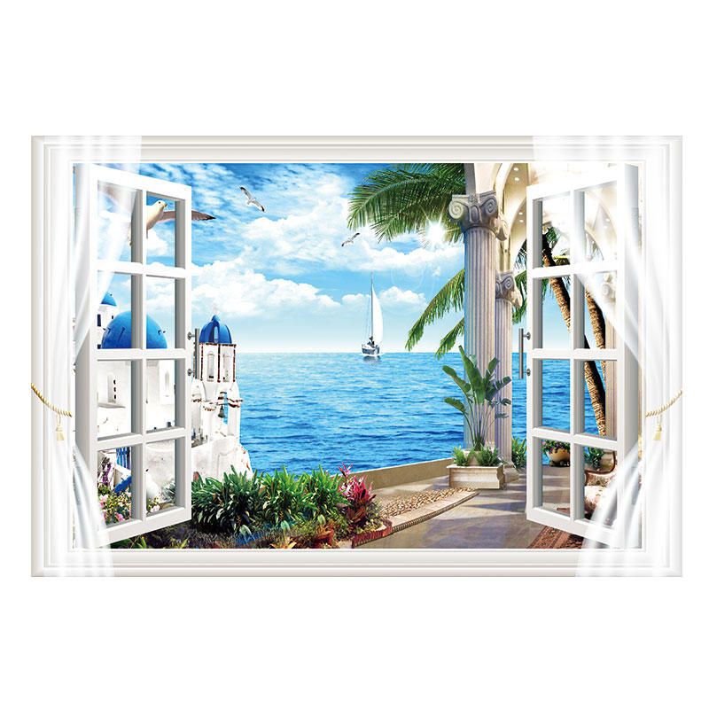 Miico Fx82012 Pegatina De Pared De Paisaje Mediterráneo Impresión De Ventana Pegatinas De Pared Decorativas Para El Hogar