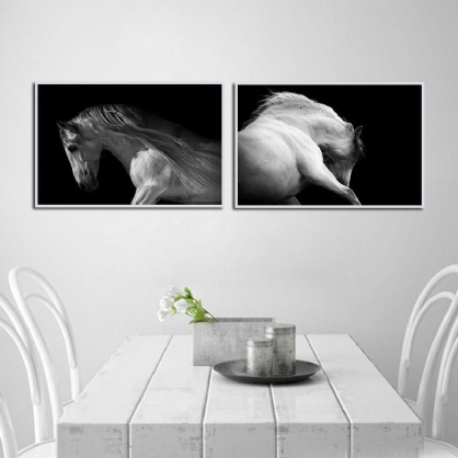 Miico Lkkk Pinturas Decorativas Combinadas Pintadas A Mano Arte De Pared De Caballo Blanco Y Negro Para Decoración Del Hogar