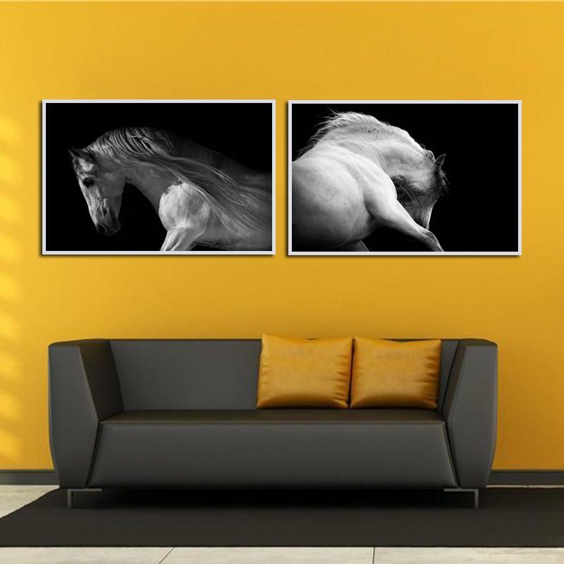 Miico Lkkk Pinturas Decorativas Combinadas Pintadas A Mano Arte De Pared De Caballo Blanco Y Negro Para Decoración Del Hogar