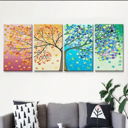 Miico Pintado A Mano Cuatro Pinturas Decorativas Combinadas Arte De Pared De Árbol De La Vida De Cuatro Colores Para Decoración Del Hogar