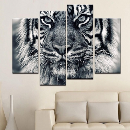 Miico Pintado A Mano Cuatro Pinturas Decorativas Combinadas Arte De Pared De Cabeza De Tigre Para Decoración Del Hogar