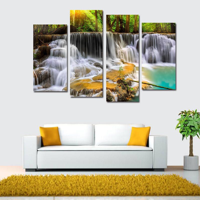 Miico Pintado A Mano Cuatro Pinturas Decorativas Combinadas Arte De Pared De Cascada Pequeña Antigua Para Decoración Del Hogar