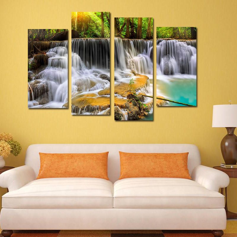 Miico Pintado A Mano Cuatro Pinturas Decorativas Combinadas Arte De Pared De Cascada Pequeña Antigua Para Decoración Del Hogar