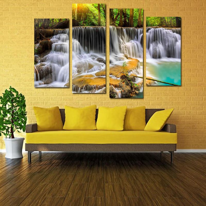 Miico Pintado A Mano Cuatro Pinturas Decorativas Combinadas Arte De Pared De Cascada Pequeña Antigua Para Decoración Del Hogar