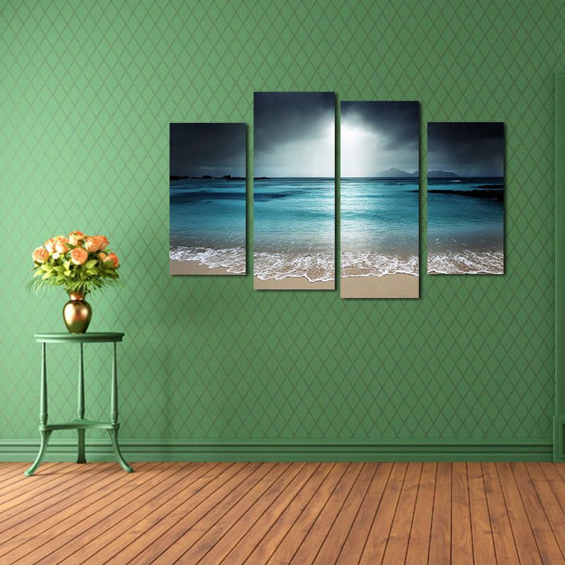 Miico Pintado A Mano Cuatro Pinturas Decorativas Combinadas Arte De La Pared Del Mar Azul Para La Decoración Del Hogar