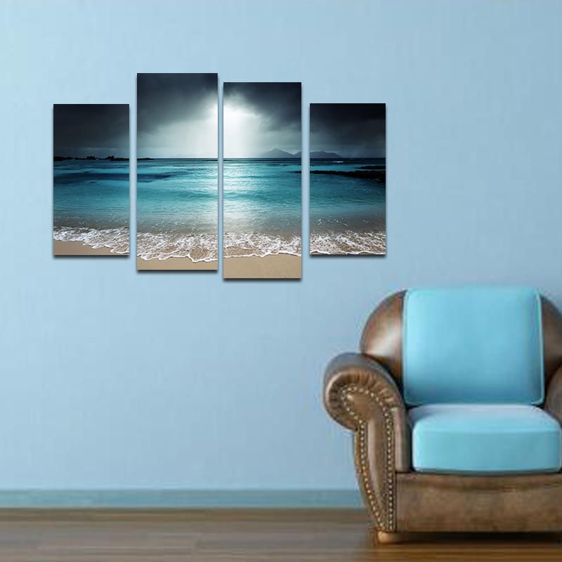 Miico Pintado A Mano Cuatro Pinturas Decorativas Combinadas Arte De La Pared Del Mar Azul Para La Decoración Del Hogar