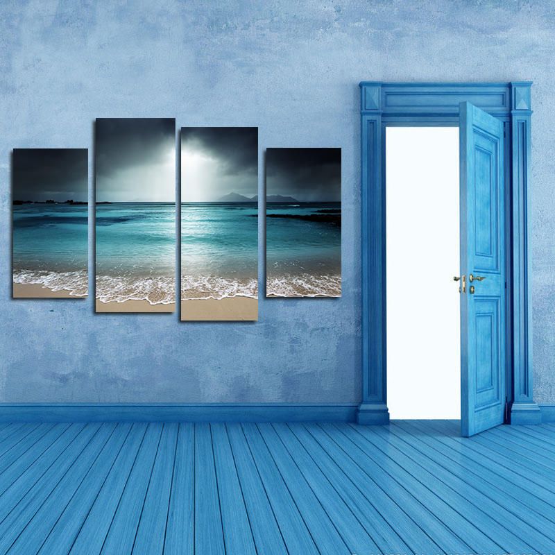 Miico Pintado A Mano Cuatro Pinturas Decorativas Combinadas Arte De La Pared Del Mar Azul Para La Decoración Del Hogar