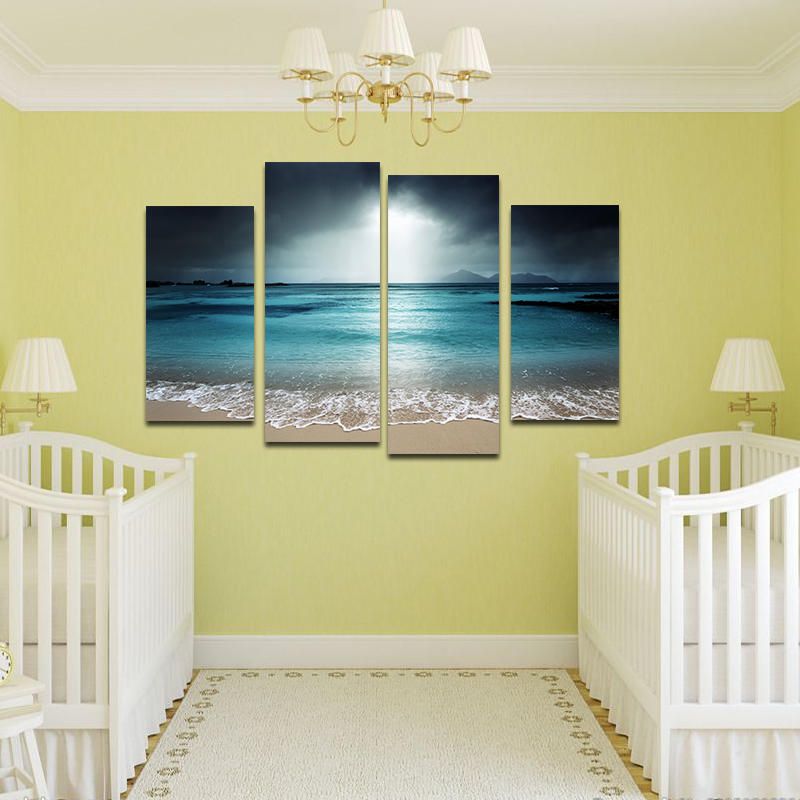 Miico Pintado A Mano Cuatro Pinturas Decorativas Combinadas Arte De La Pared Del Mar Azul Para La Decoración Del Hogar