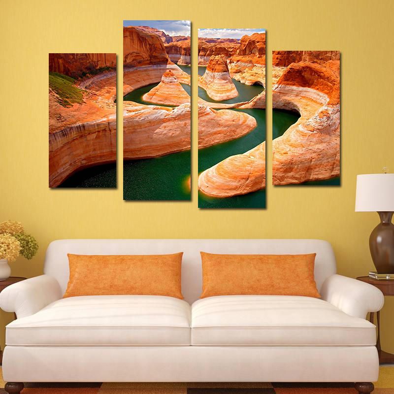 Miico Pintado A Mano Cuatro Pinturas Decorativas Combinadas Arte De La Pared Del Río Del Cañón Para La Decoración Del Hogar