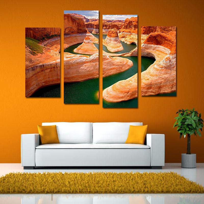 Miico Pintado A Mano Cuatro Pinturas Decorativas Combinadas Arte De La Pared Del Río Del Cañón Para La Decoración Del Hogar