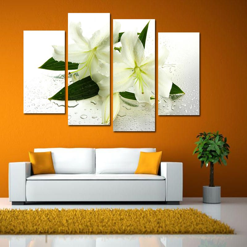 Miico Pintado A Mano Cuatro Pinturas Decorativas Combinadas Arte De Pared De Flor De Lirio Botánico Para Decoración Del Hogar