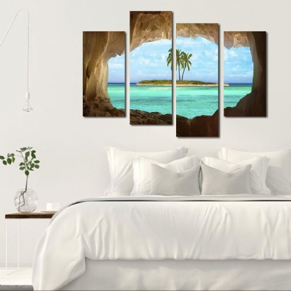 Miico Pintado A Mano Cuatro Pinturas Decorativas Combinadas Arte De Pared De Isla Aislada Para Decoración Del Hogar