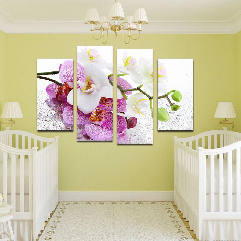 Miico Pintado A Mano Cuatro Pinturas Decorativas Combinadas Botánico Phalaenopsis Arte De Pared Para Decoración Del Hogar