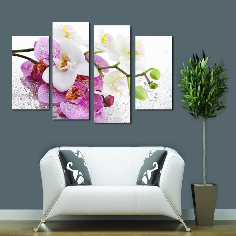 Miico Pintado A Mano Cuatro Pinturas Decorativas Combinadas Botánico Phalaenopsis Arte De Pared Para Decoración Del Hogar