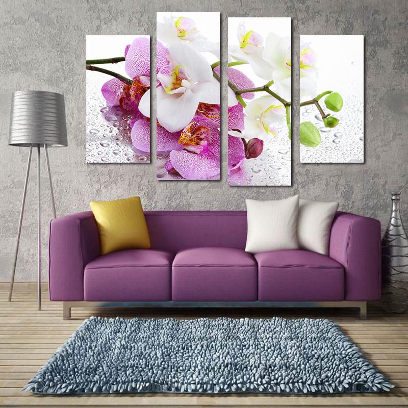 Miico Pintado A Mano Cuatro Pinturas Decorativas Combinadas Botánico Phalaenopsis Arte De Pared Para Decoración Del Hogar