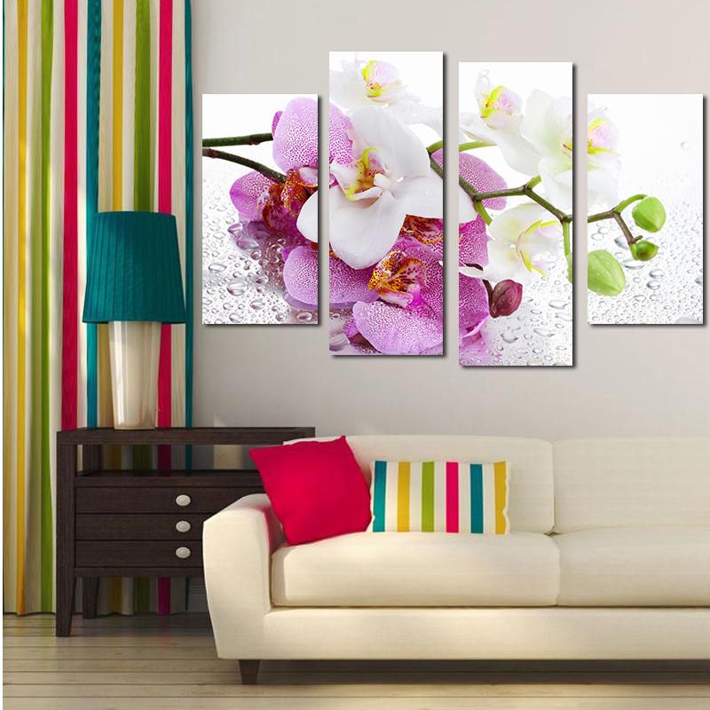 Miico Pintado A Mano Cuatro Pinturas Decorativas Combinadas Botánico Phalaenopsis Arte De Pared Para Decoración Del Hogar