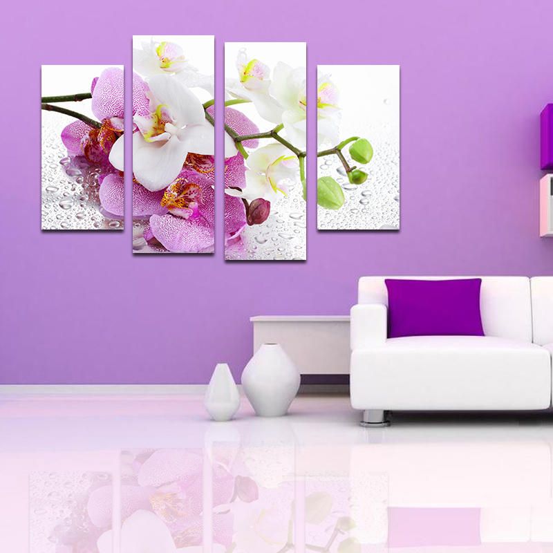 Miico Pintado A Mano Cuatro Pinturas Decorativas Combinadas Botánico Phalaenopsis Arte De Pared Para Decoración Del Hogar