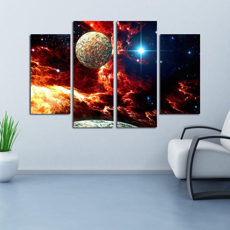 Miico Pintado A Mano Cuatro Pinturas Decorativas Combinadas Cielo Estrellado Cósmico Arte De La Pared Para La Decoración Del Hogar