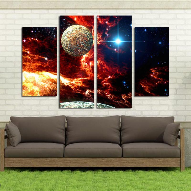 Miico Pintado A Mano Cuatro Pinturas Decorativas Combinadas Cielo Estrellado Cósmico Arte De La Pared Para La Decoración Del Hogar