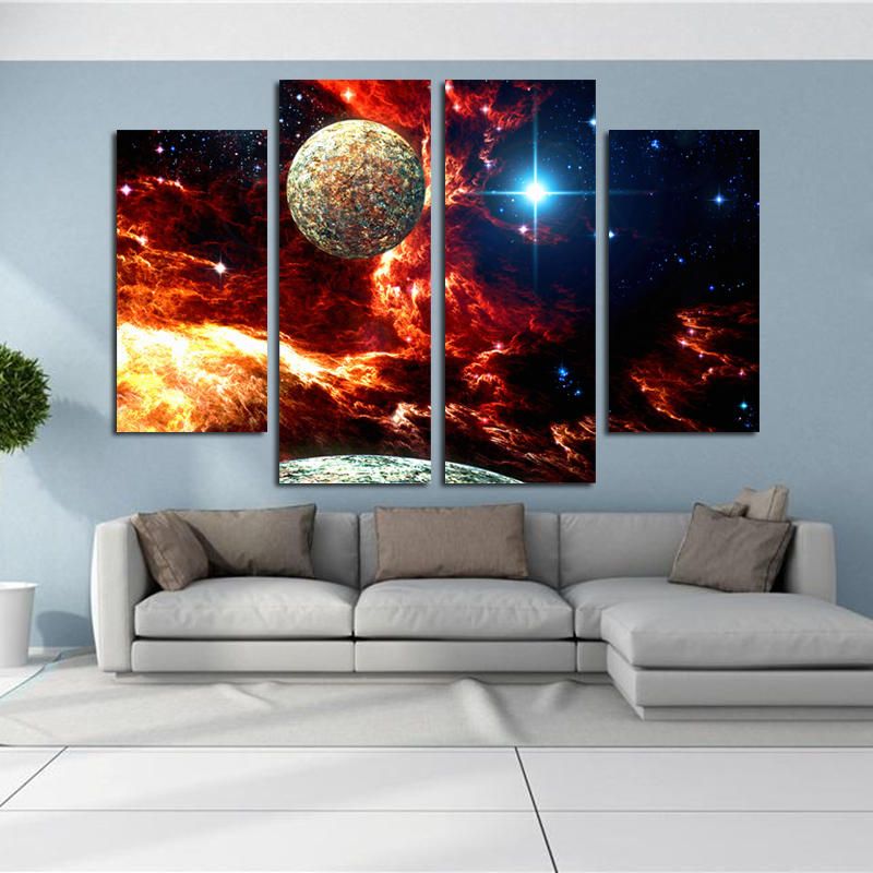 Miico Pintado A Mano Cuatro Pinturas Decorativas Combinadas Cielo Estrellado Cósmico Arte De La Pared Para La Decoración Del Hogar