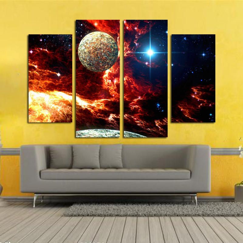 Miico Pintado A Mano Cuatro Pinturas Decorativas Combinadas Cielo Estrellado Cósmico Arte De La Pared Para La Decoración Del Hogar