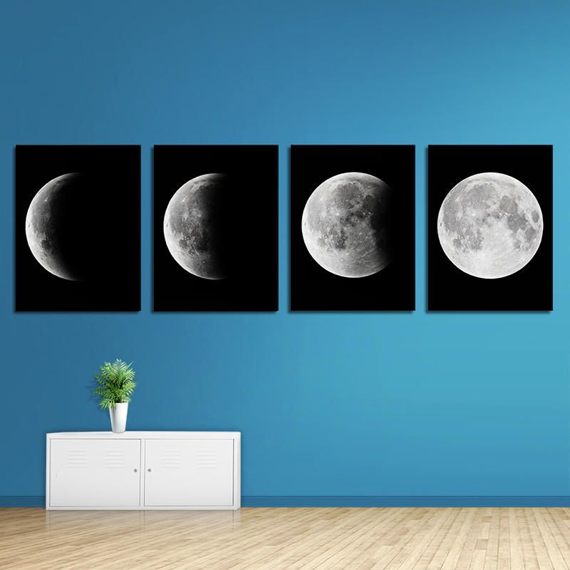 Miico Pintado A Mano Cuatro Pinturas Decorativas Combinadas Gradiente Luz De La Luna Arte De La Pared Para La Decoración Del Hogar