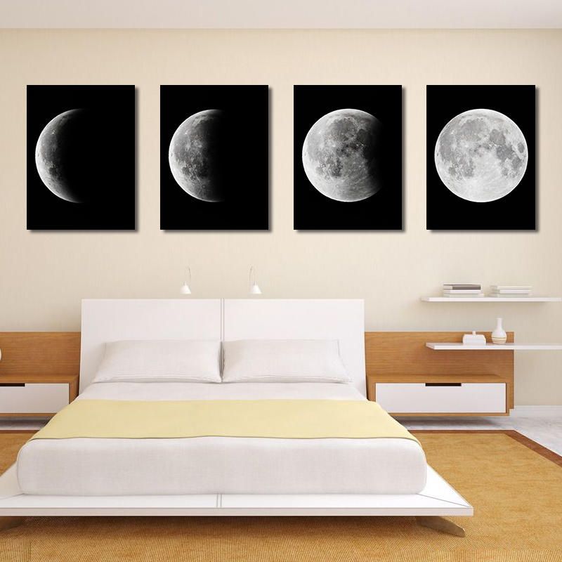 Miico Pintado A Mano Cuatro Pinturas Decorativas Combinadas Gradiente Luz De La Luna Arte De La Pared Para La Decoración Del Hogar