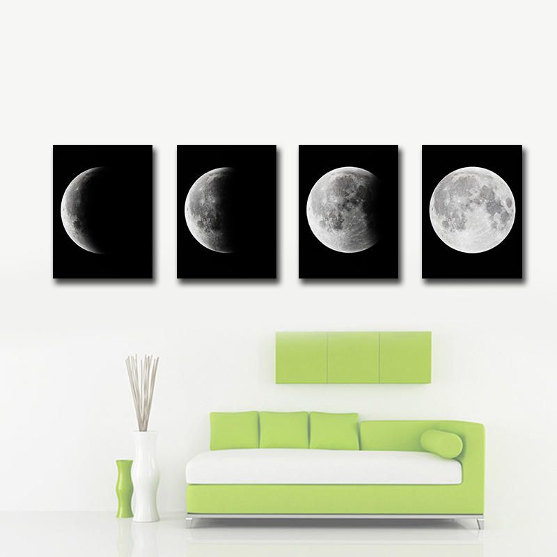 Miico Pintado A Mano Cuatro Pinturas Decorativas Combinadas Gradiente Luz De La Luna Arte De La Pared Para La Decoración Del Hogar