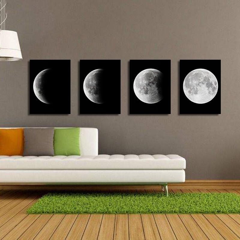 Miico Pintado A Mano Cuatro Pinturas Decorativas Combinadas Gradiente Luz De La Luna Arte De La Pared Para La Decoración Del Hogar