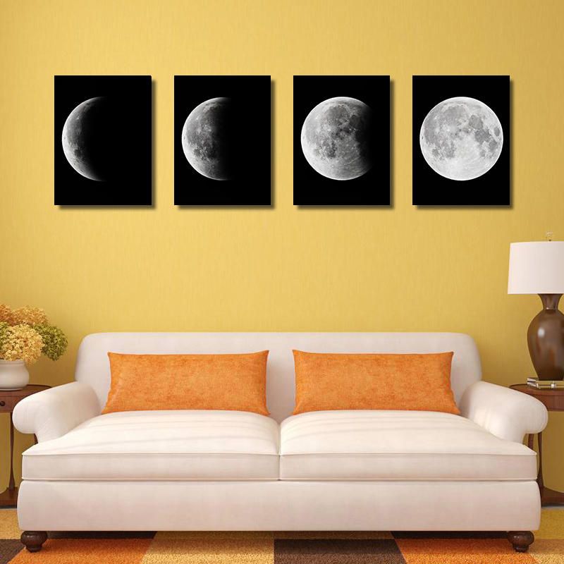 Miico Pintado A Mano Cuatro Pinturas Decorativas Combinadas Gradiente Luz De La Luna Arte De La Pared Para La Decoración Del Hogar