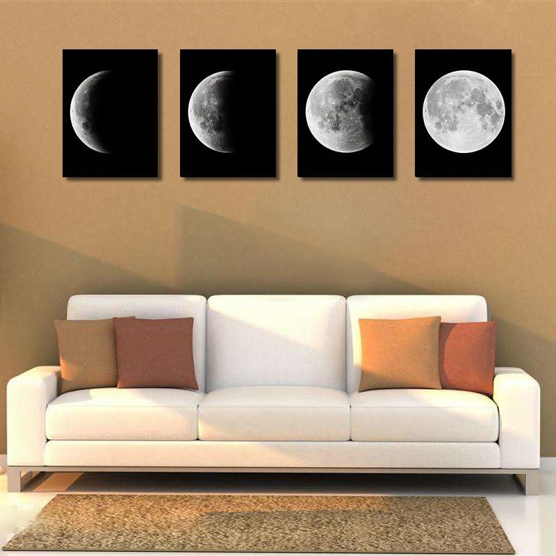 Miico Pintado A Mano Cuatro Pinturas Decorativas Combinadas Gradiente Luz De La Luna Arte De La Pared Para La Decoración Del Hogar