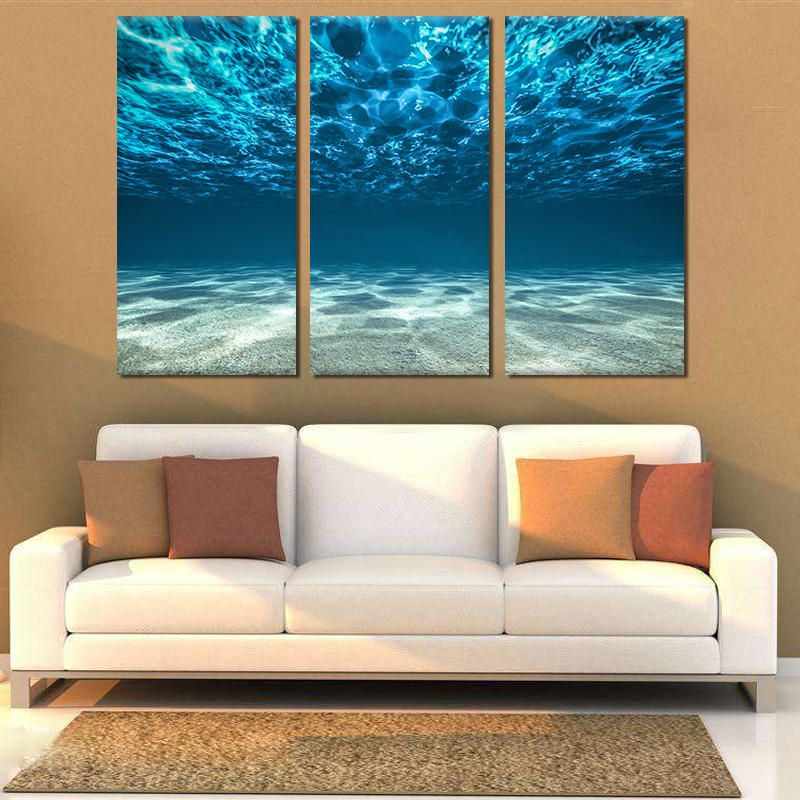 Miico Pintado A Mano Tres Pinturas Decorativas Combinadas Arte De Pared De Agua De Mar Azul Claro Para Decoración Del Hogar