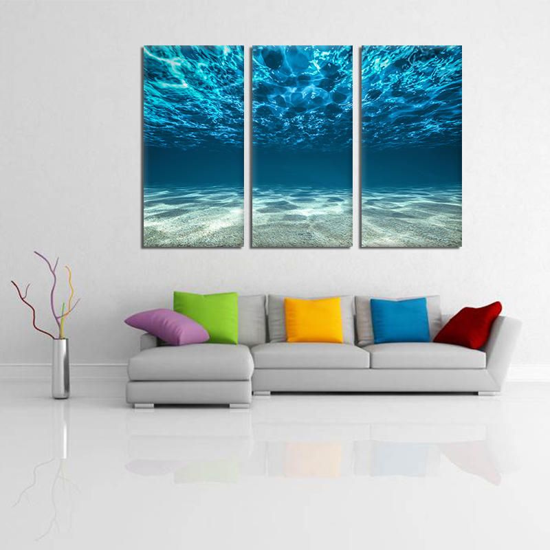 Miico Pintado A Mano Tres Pinturas Decorativas Combinadas Arte De Pared De Agua De Mar Azul Claro Para Decoración Del Hogar