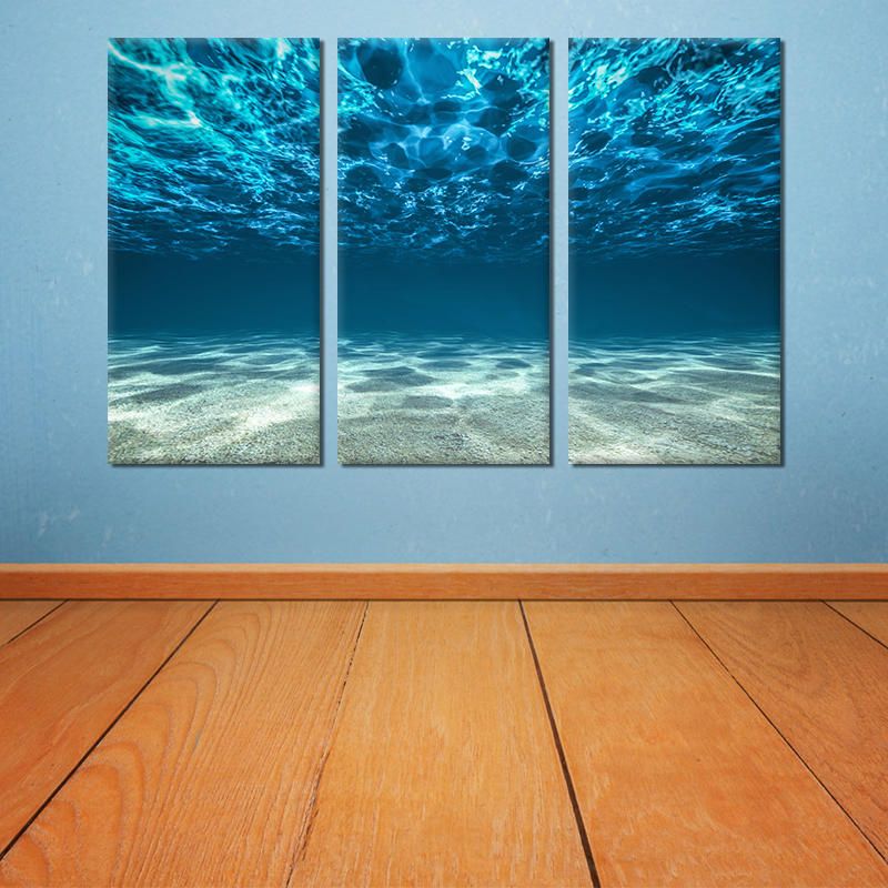 Miico Pintado A Mano Tres Pinturas Decorativas Combinadas Arte De Pared De Agua De Mar Azul Claro Para Decoración Del Hogar