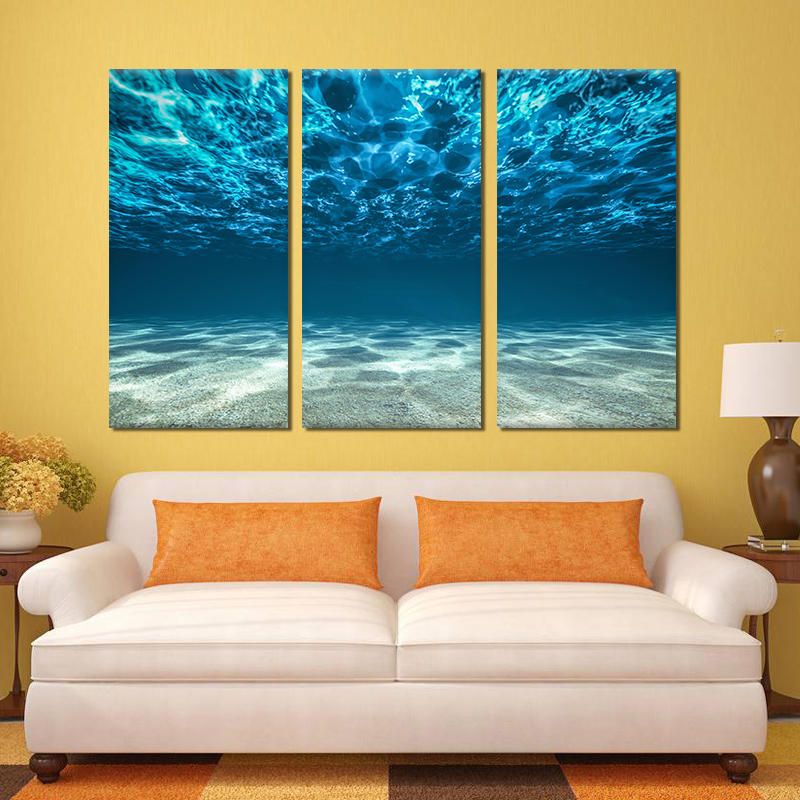 Miico Pintado A Mano Tres Pinturas Decorativas Combinadas Arte De Pared De Agua De Mar Azul Claro Para Decoración Del Hogar