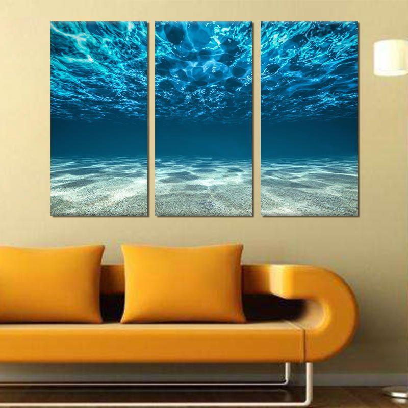 Miico Pintado A Mano Tres Pinturas Decorativas Combinadas Arte De Pared De Agua De Mar Azul Claro Para Decoración Del Hogar