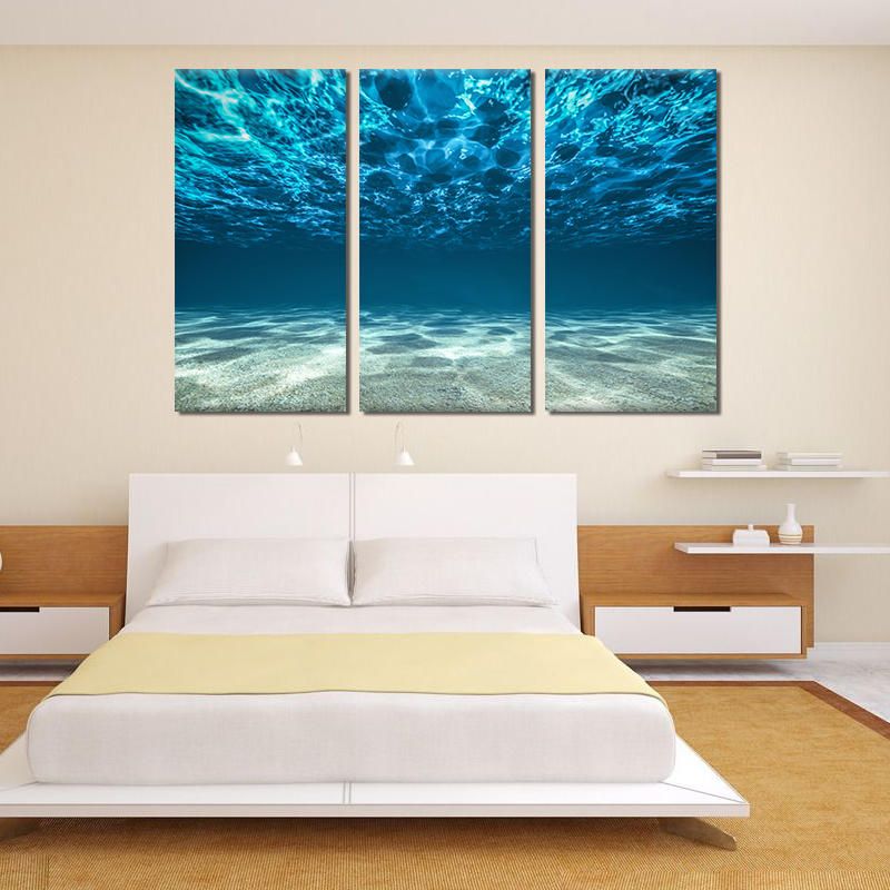 Miico Pintado A Mano Tres Pinturas Decorativas Combinadas Arte De Pared De Agua De Mar Azul Claro Para Decoración Del Hogar