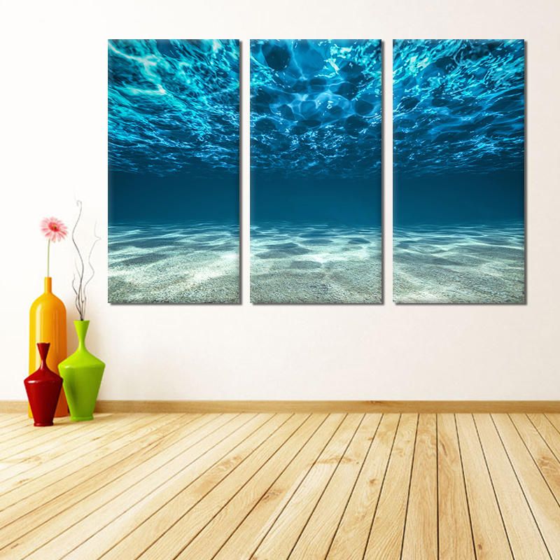 Miico Pintado A Mano Tres Pinturas Decorativas Combinadas Arte De Pared De Agua De Mar Azul Claro Para Decoración Del Hogar